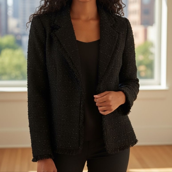 NIPON BOUTIQUE NOUVEAU EVENING TWEED METALLIC JACKET, BLACK - Picture 2 of 9